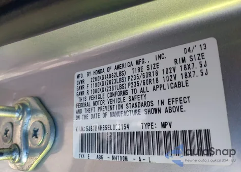 2014 Acura Rdx z USA, uszkodzony, nr VIN 5J8TB4H55EL002154